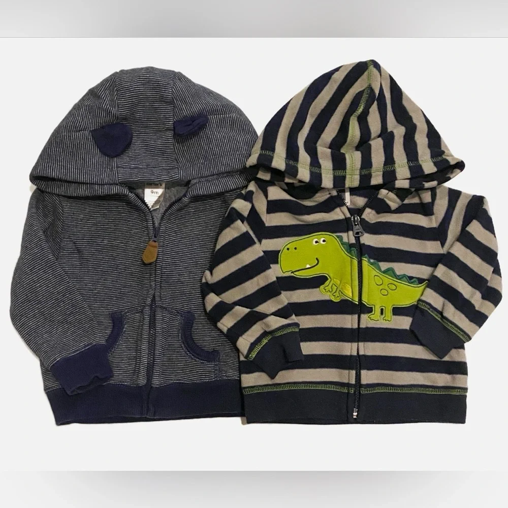 Carters Bundle - 2 Hoodies Navy Stripes and Dino - 9 months